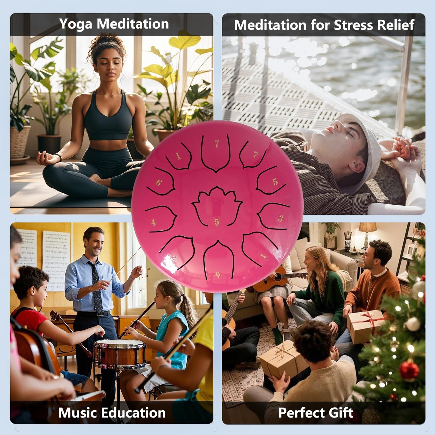 Rain Drum for Outside Garden, 8-Inch Steel Tongue Drum with 11 Notes, Percussion Instrument, Includes Packing Bag, Music Book, and Mallets, Ideal for Meditation, Yoga, and Relaxation