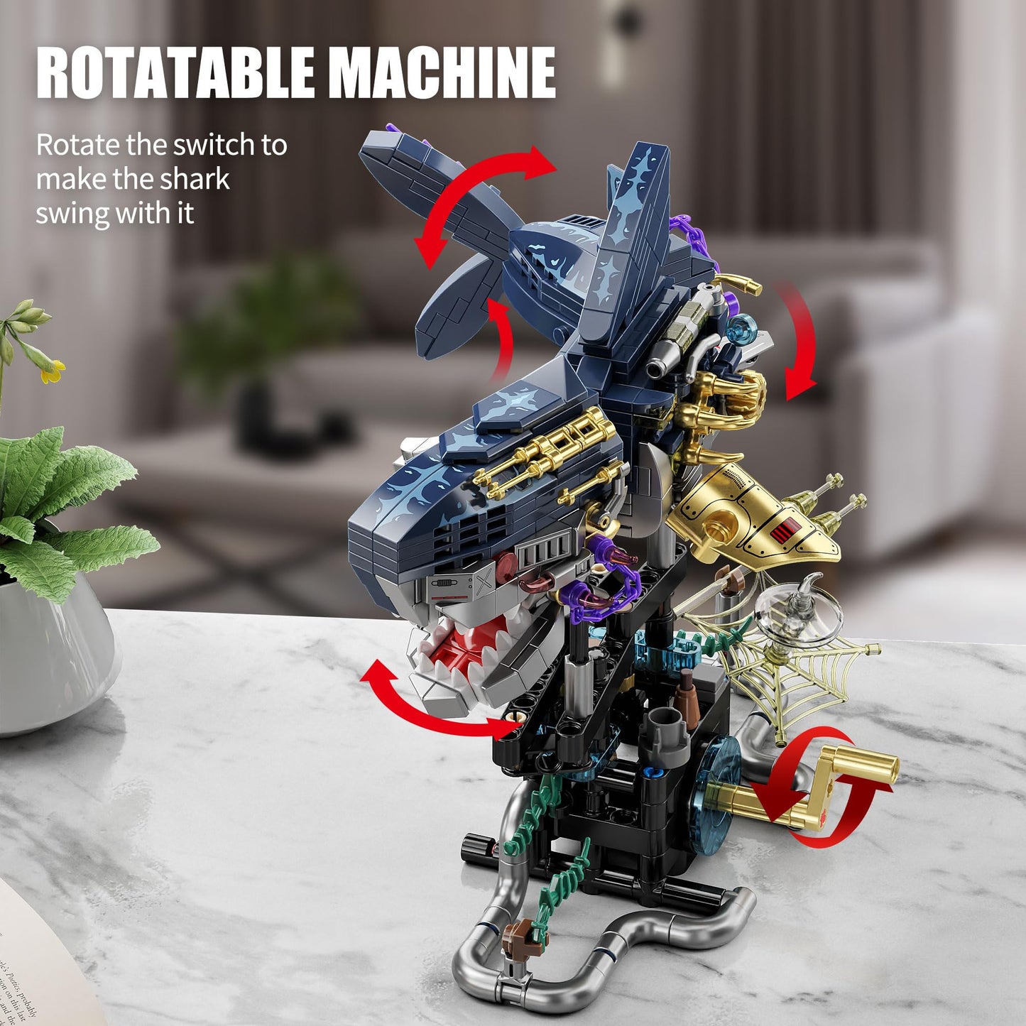 TYCOLE Mechanical Shark Building Set,Sea Animal Toy Kit with Rotatable Function and Display Stand,Creative STEM Toy,Christmas Birthday Gift for Adults and Kids 8-12(699PCS)