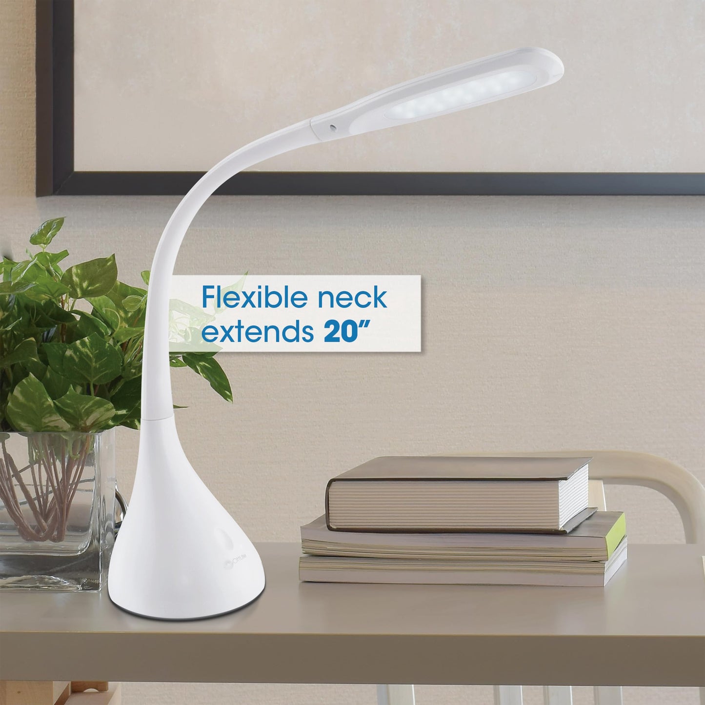 OttLite Creative Curves LED Desk Lamp, White, with Adjustable Neck - 4 Dimmable Brightness Settings for Home Office, Computer Desk, & Dorms