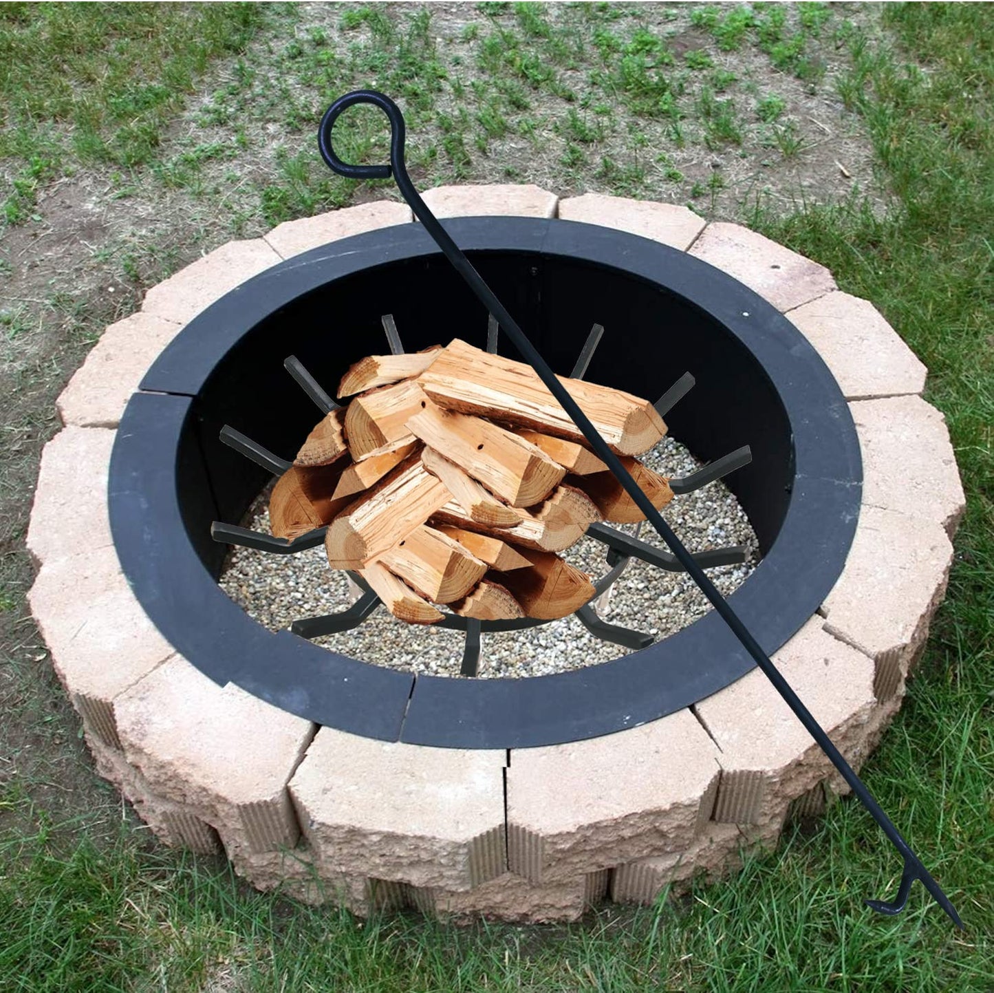 Heavy Duty Wrought Iron Steel Fire Poker - Rust Resistant Black Finish - 40 in - Indoor & Outdoor Fireplace & Fire Pit Tool