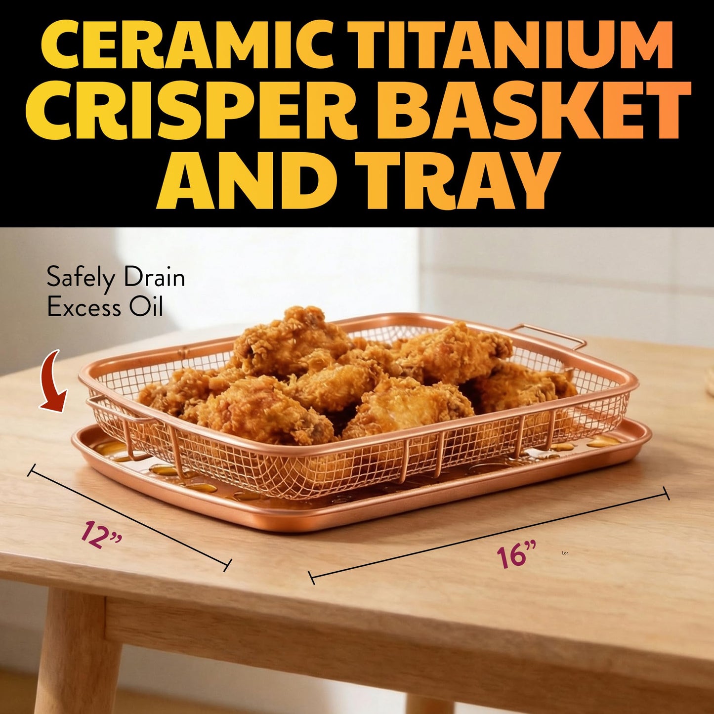 Gotham Steel Air Fryer Tray, Air Fry Basket for Oven, 2 Piece Nonstick Copper Crisper Tray, Air Fry for Convection Oven, Also Great for Baking & Crispy Foods, Dishwasher Safe – XL 16.5” x 12.5”