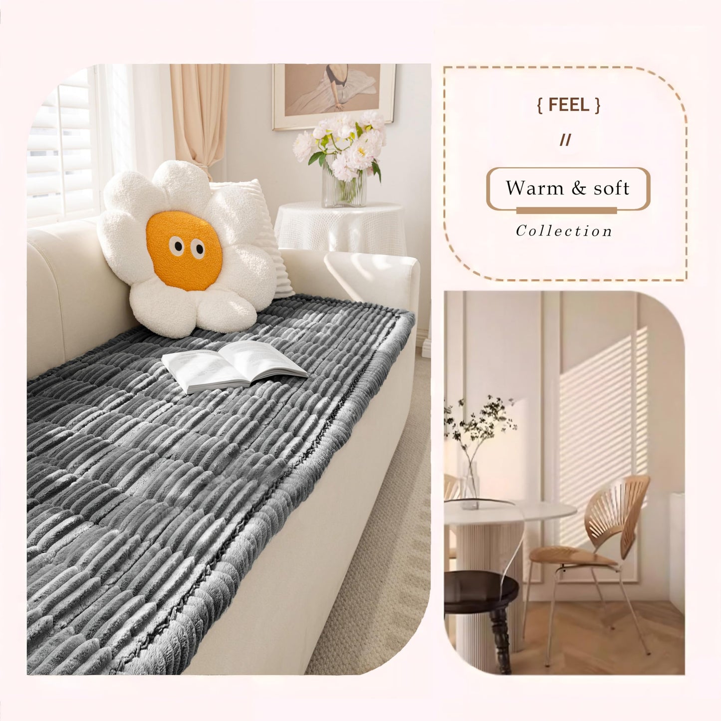 Cshionary Couch Cover for Dogs, Washable Dog Couch Cover for 3-Cushion Sofa - Soft Plush Pet-Friendly Furniture Protector with Non-Slip Backing (Dark Gray, 180x70cm)