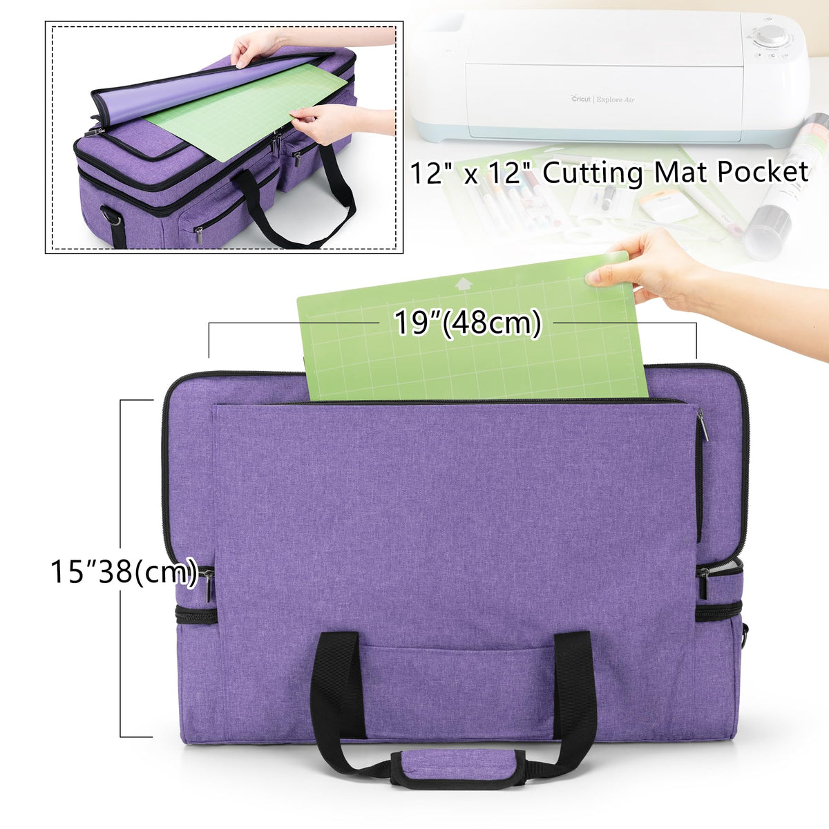 Luxja Double-Layer Bag with Cutting Mat Pocket for Cricut Explore Air (Air2) and Maker, Carrying Bag Compatible with Cricut Die-Cut Machine and Supplies (Bag Only, Patent Design), Purple
