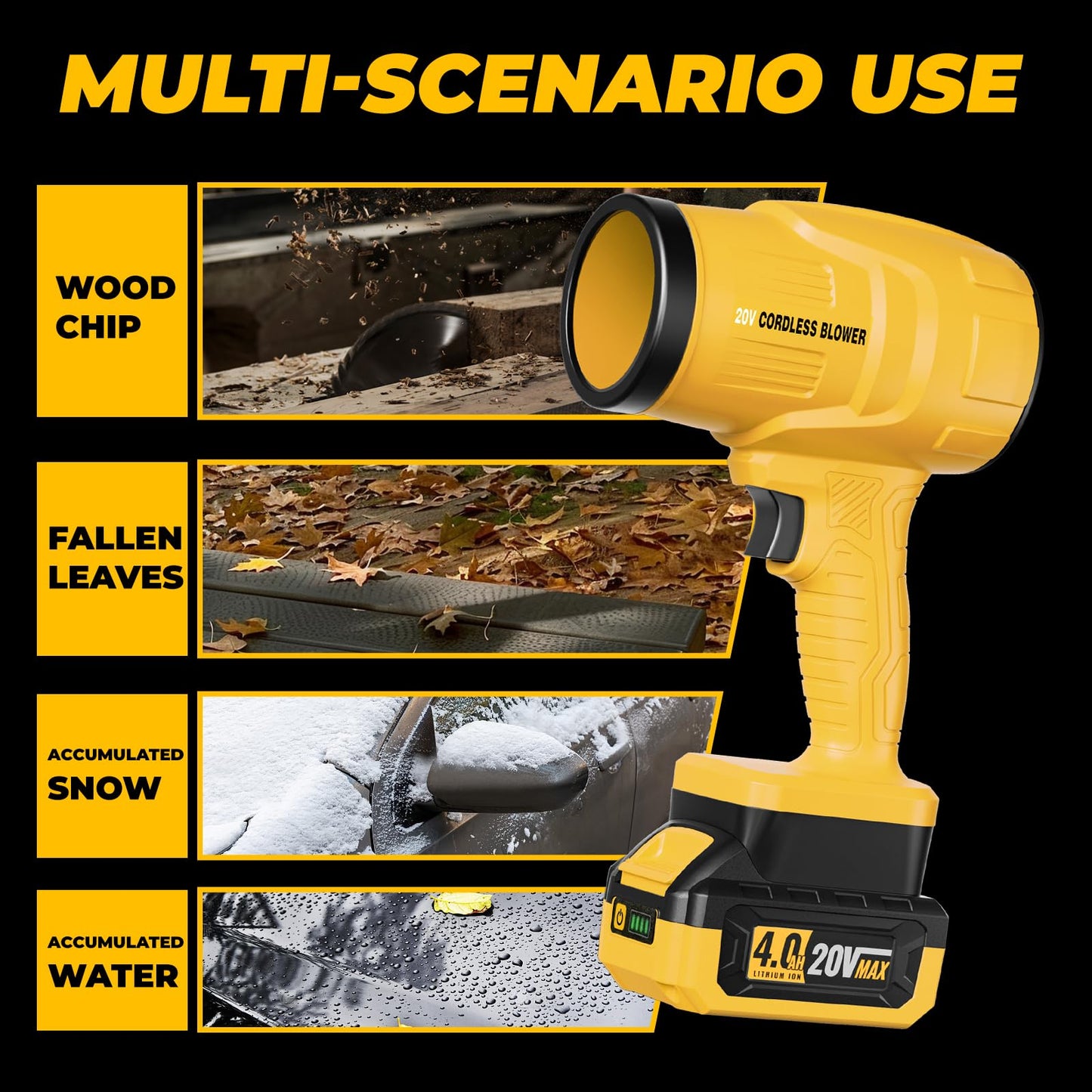 Cordless Leaf Blower Compatible with DEWALT 20V Max Battery, 125-MPH 430-CFM Handheld Electric Dust Blower, Battery Powered Leaf Blowers for Keyboards Patio Rain Snow Removal (Battery Included)