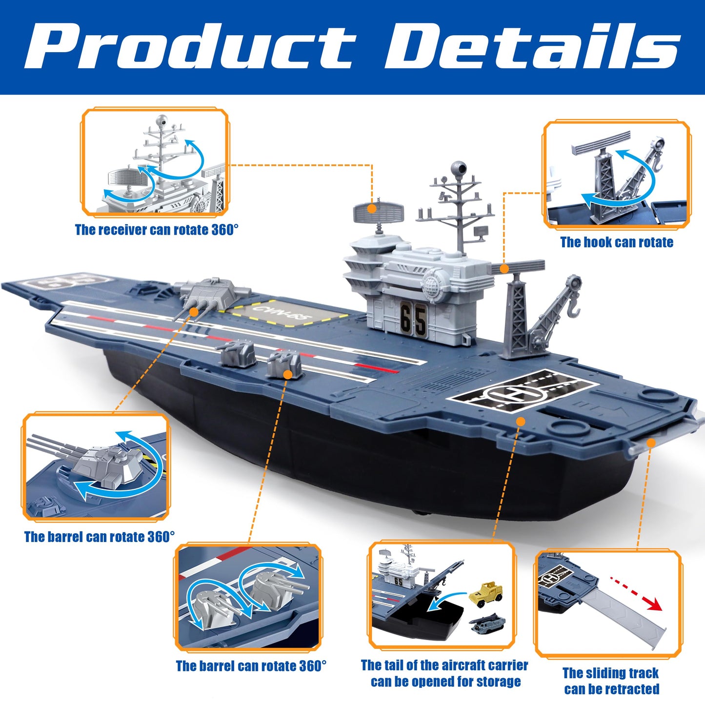 28 Inches Military Aircraft Carrier Toys, Army Toys Playset with 18 Vehicles, Battleship Tank Airplane Helicopter Fighter Jets and Army Men Action Figures for Boys Girls Imaginary Pretend Play