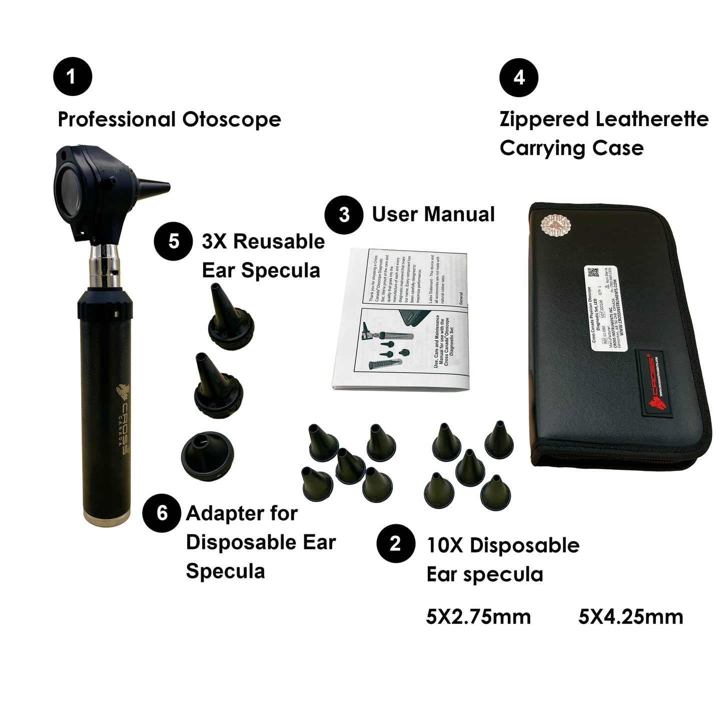 Cross Canada Physician LED Otoscope Diagnostic Set – Professional Otoscope for Physician, Medical Student, Nursing Student, Doctor, Nurse (Black)