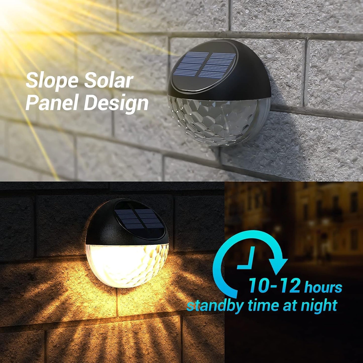 Quntis Solar Fence Lights Outdoor, 4 Pack Solar Lights Outdoor with Dusk to Dawn Sensor, IP65 Waterproof Decorative Wall Lights, Warm White Solar Garden Lights for Fence Patio Backyard Balcony Railing