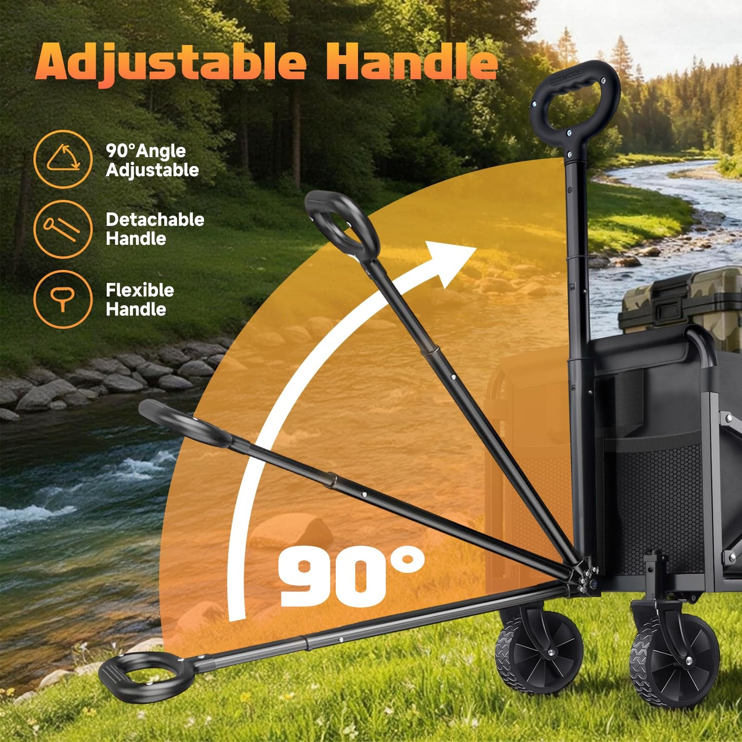 220LBS Collapsible Foldable Wagon Carts - Heavy Duty Portable Folding Utility Wagons with All-Terrain Wheels for Grocery Sports Shopping Camping Garden Beach, 2 Drink Holders/Lightweight/Black