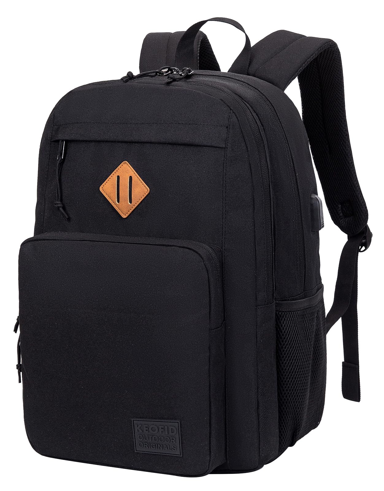 KEOFID classic carry-on travel backpack for men and women, Anti theft laptop backpack with USB charging port, large backpack for college(dark black）