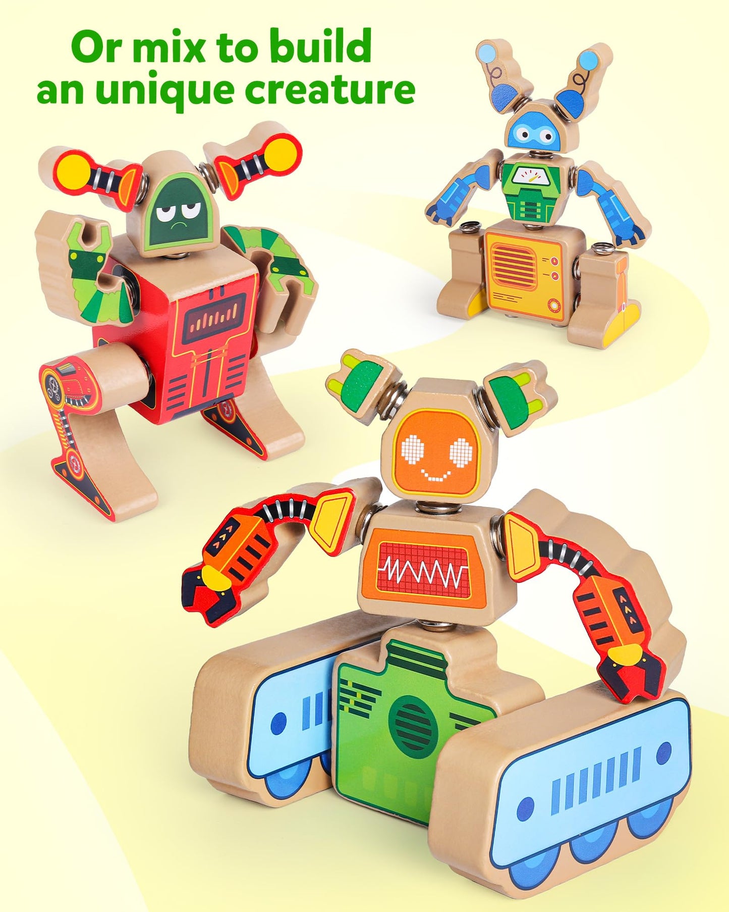 Coogam Wooden Robot Building Block Set, Snap Together Robot Builders, STEM Take Apart Robot Playset, Fine Motor Skill Educational Learning Toy Gift for 3 4 5 Years Old Kids