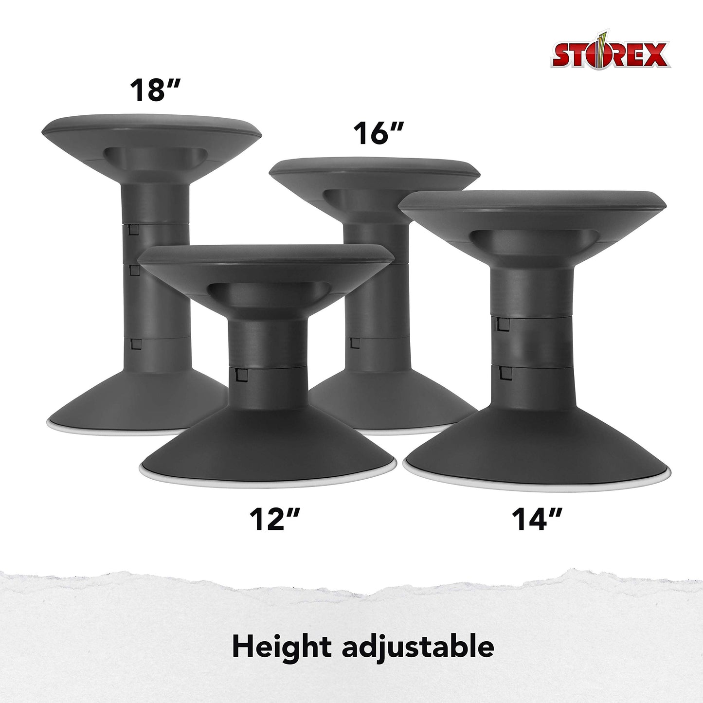 Storex 00300U01C Adjustable Wobble Chair, Non-Slip Base, 12-18 Inch Height, Black