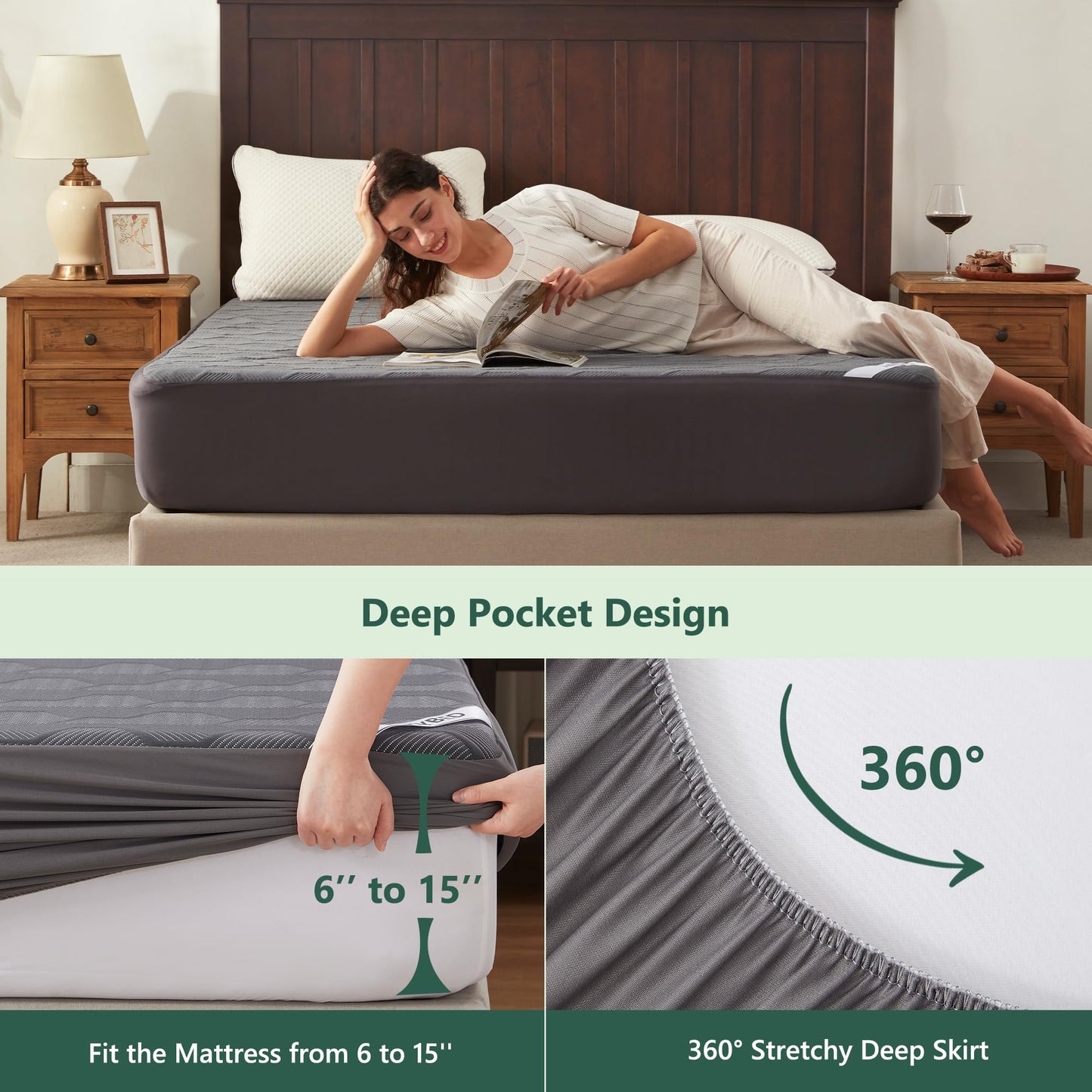 Full Size 100% Waterproof Mattress Protector, Mattress Pad Cover 3D Air Fabric, Noiseless & Breathable Mattress Pad Fitted Style with Stretchable Pockets,Ultra Soft & Machine Washable (Carbon Gray)