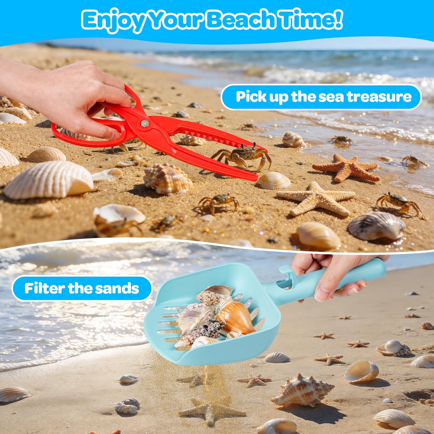 Beach Sand Toys for Kids with Collapsible Silicone Buckets Sand Molds Shovels Sand Tool Sifters for Underwater Treasure Hunting, Mesh Bag Travel Essential Outdoor Sandbox Toy for Toddler 3 4 5 6