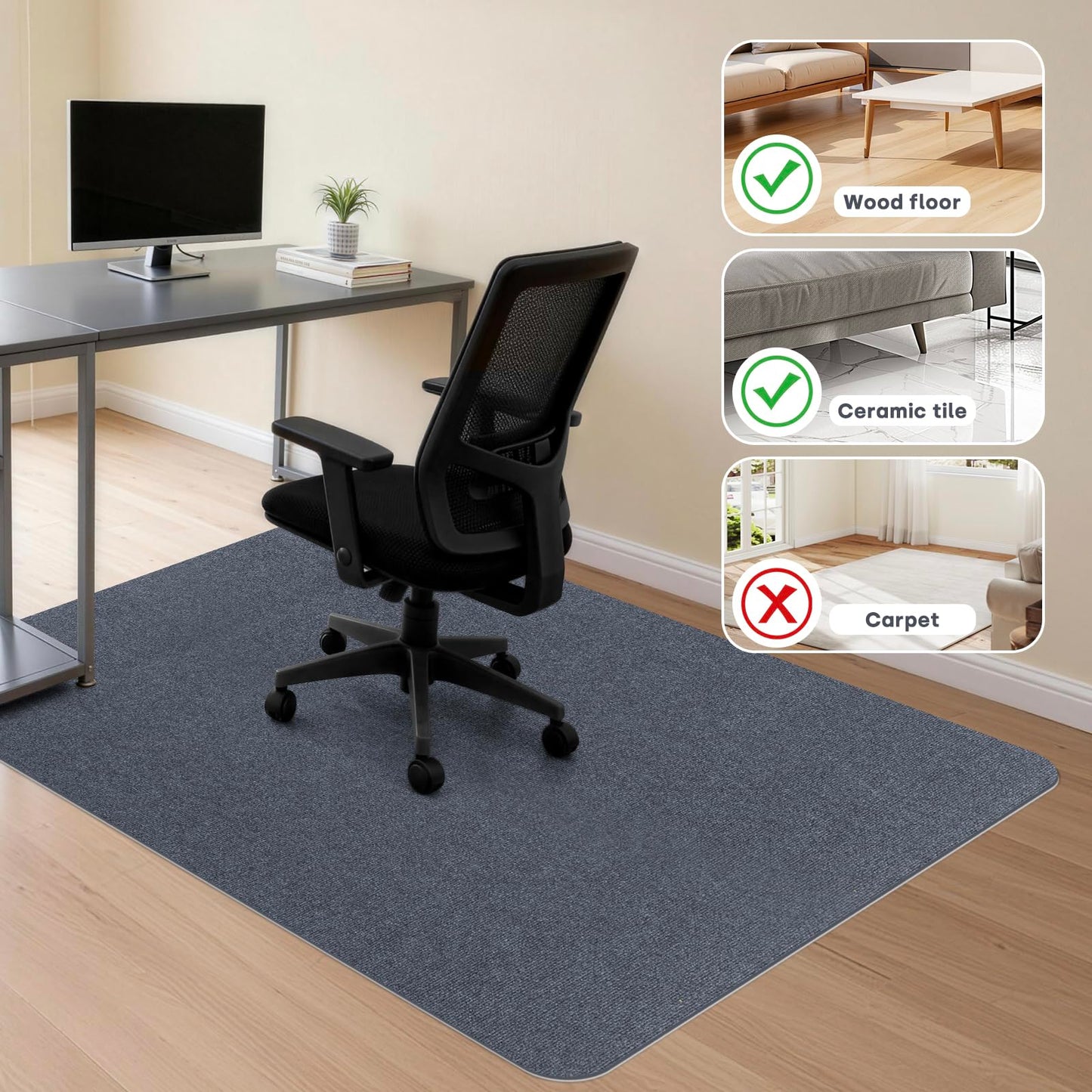 SHIEN Office & Gaming Chair Mat 100 X 140cm - PVC Carpet Floor Mat Non Slip, Desk Chair Floor Protector Rug Pad, Indoor Computer Chair Mat for Hardwood Floors & Home Office Use (Dark Grey, 100*140cm)