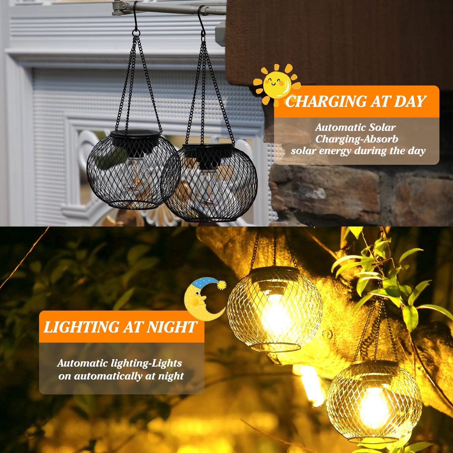 Solar Lantern Outdoor, KagoLing Upgraded Hanging Solar Lights Outdoor Garden Christmas Decorations Decorative Lighting Solar Powered Waterproof Tree Lantern for Garden Yard Patio Pathway, 4 Pack