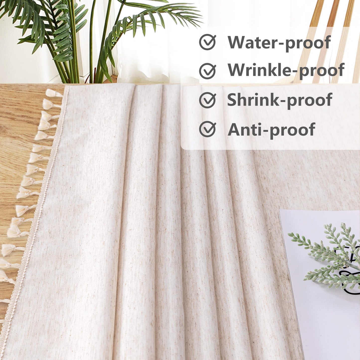 MYSKY HOME Round Tablecloth Nappe Round Table Cover Picnic Round 60 Inch, Faux Linen Boho Table Cloth Waterproof Tablecloths Table Cover for Kitchen Dining Party Holiday Christmas, Beige Tassels