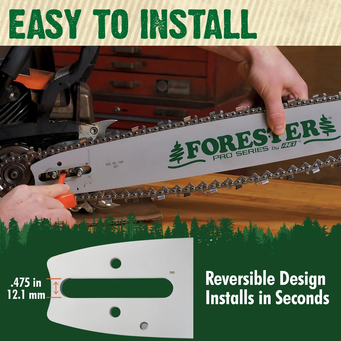 FORESTER 20" Replacement Chainsaw Bar & Chain Combo - 20in Length, 3/8” Pitch, .050 Gauge, D025 Mount, 72 Drive Link - Replacement Chain Saw Parts Kit for Stihl