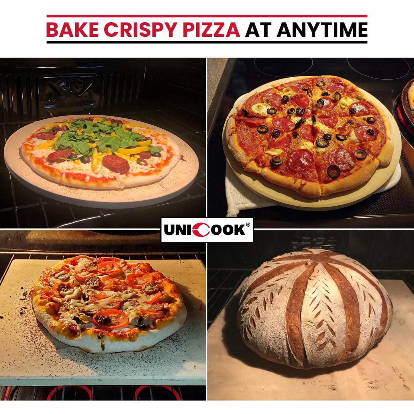 Unicook Pizza Stone for Oven and BBQ, 10.25 Inch Round Cordierite Baking Stone, Personal Sized Pizza Pan, Ideal for Baking Crisp Crust Bread, Cookies and More