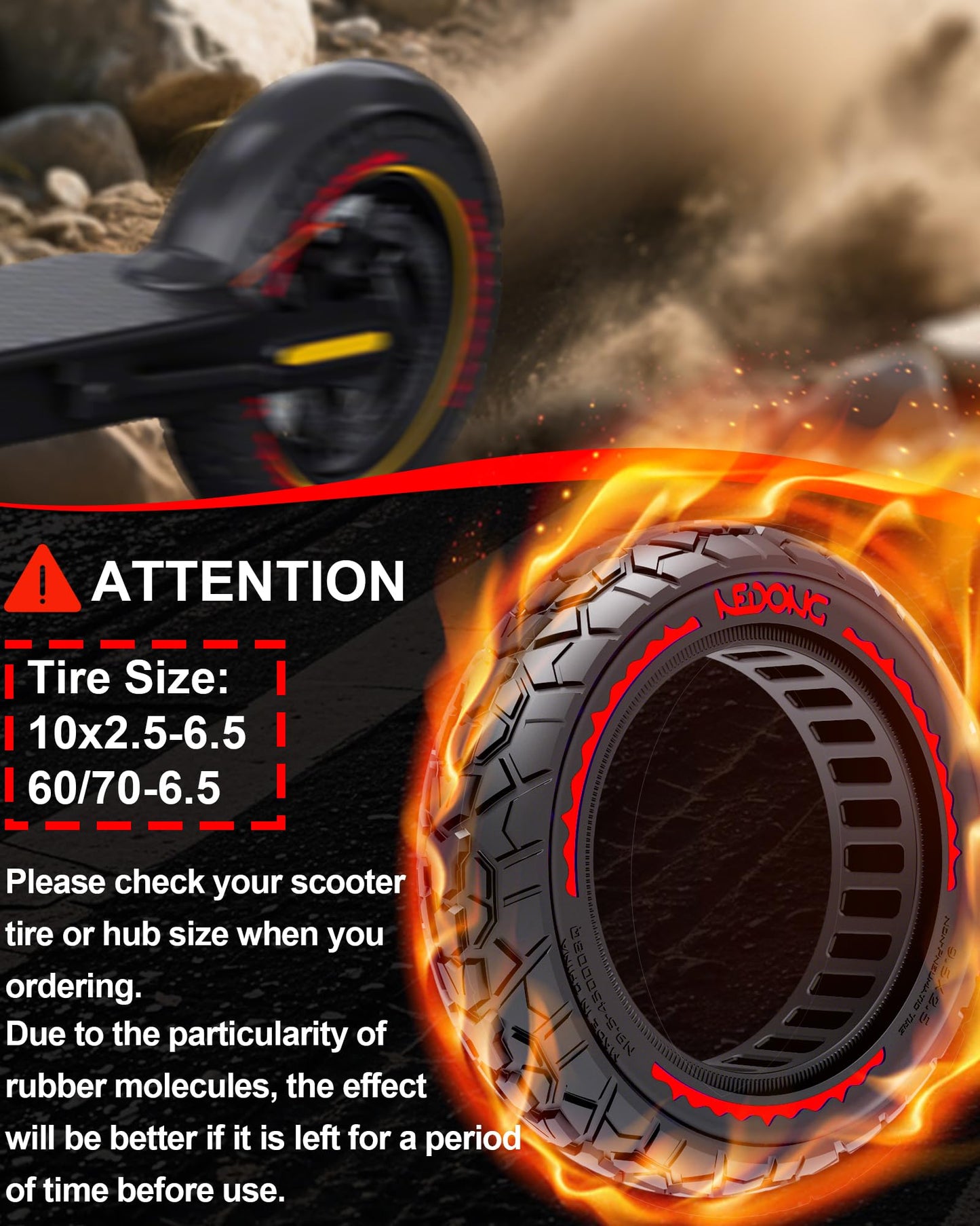 BABEJIA 2 Pack 10x2.50 Scooter Tires Tubeless, Upgrade Your Scooter with 60/70-6.5 Off-Road Airless TIres, 10x2.5-6.5 Replacement Tyres for Segway Max G2/G30 Series, Gotrax G6/G5/G MAX/ECLIPSE, etc