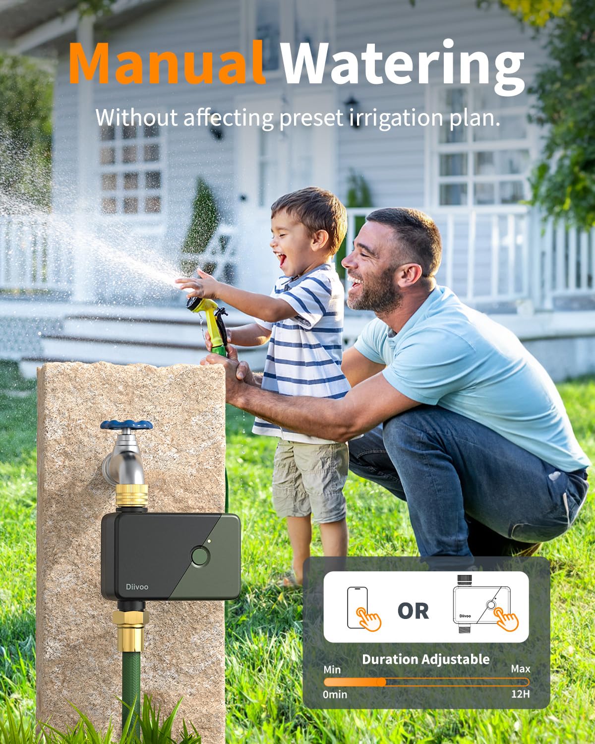 Diivoo Brass WiFi Water Timer, Smart Sprinkler Timer for Garden Hose Remote Control,Compatible with Alexa and Google Home,Multiple Watering Plans,Rain Delay & Manual Watering for Garden,Lawn,Yard