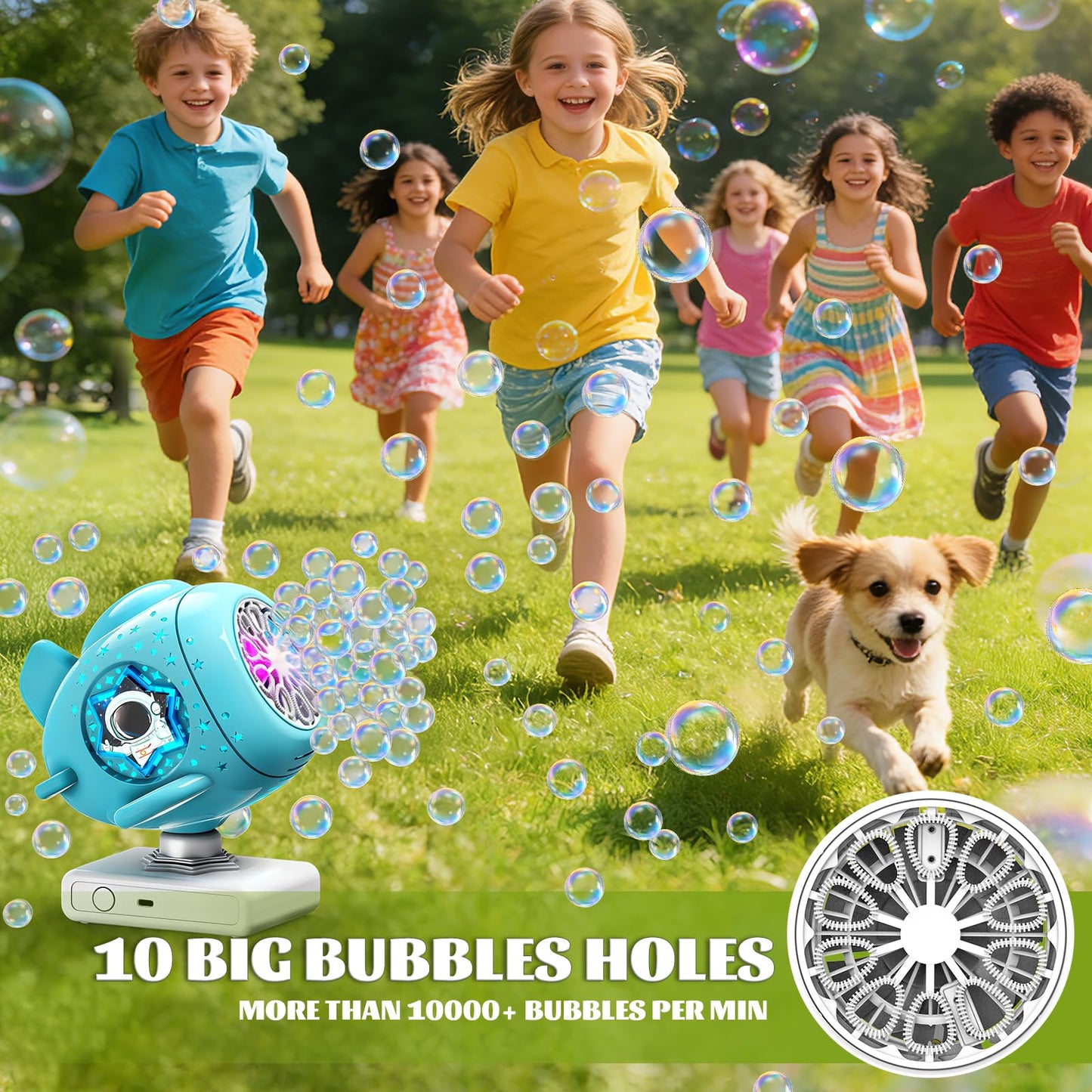 Sitodier Rechargeable Bubble Machine, Automatic 360° Rotatable Bubble Maker Toys with Light, Spaceship-Shaped Bubble Blower for Kids Toddlers, Easter, Birthday, Parties, Wedding, Outdoor Activities