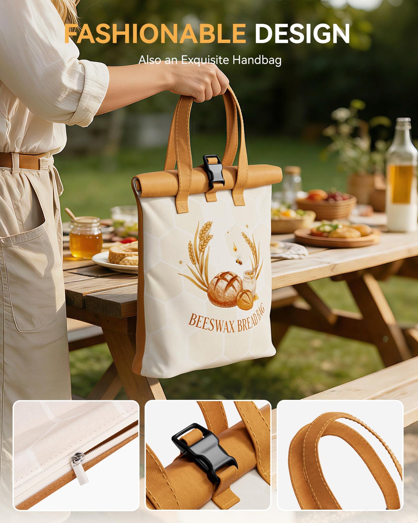 Yofidra Beeswax Bread Bag for Sourdough & Homemade Bread (Reusable & Eco-Friendly) - 100% Natural Beeswax & Cotton, Stylish Bag Design, Detachable for Easy Cleaning, Long-Lasting Freshness (2 Packs)