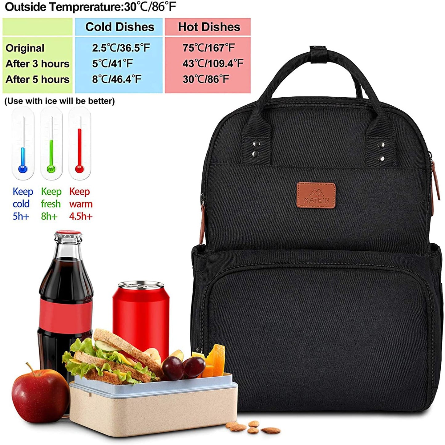 MATEIN Lunch Backpack for Women, Insulated Cooler Backpack with USB Port, 15.6 inch College Laptop Backpack Reusable Water Resistant Work Backpack for Work Beach Camping Picnics Hiking Womens Gift
