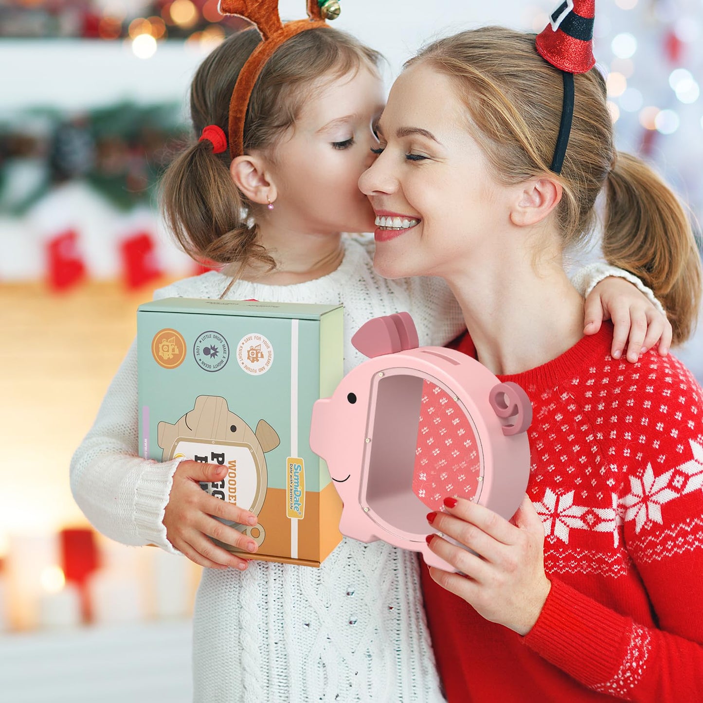Summidate Wooden Piggy Bank for Girls, Cute Money Bank for Kids Boys, Unbreakable Coin Bank, Creative Saving Money Jar Personalized Gifts for Child Birthday Gift & Decor