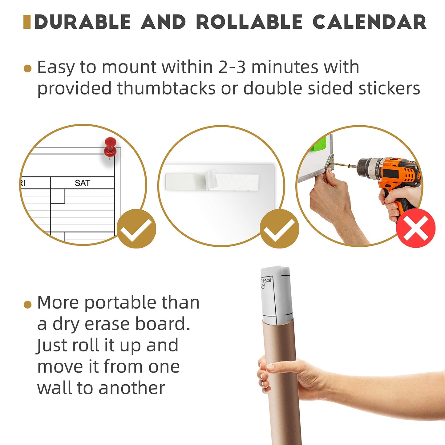 CLEVER CLEAN Large Dry Erase Wall Calendar - 24"x 36" Undated Monthly Calendar for Home, Office, Classroom - Reusable Laminated Task Organizer