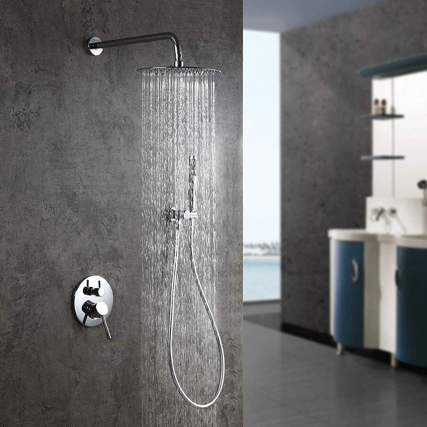 Rainfall Shower Head, 10'' Round Stainless Steel Rain Shower Heads with Anti-Limescale Nozzles Waterfall ShowerHead, Ultra-Thin Desigh Shower Rain Head with Adjustable Angles