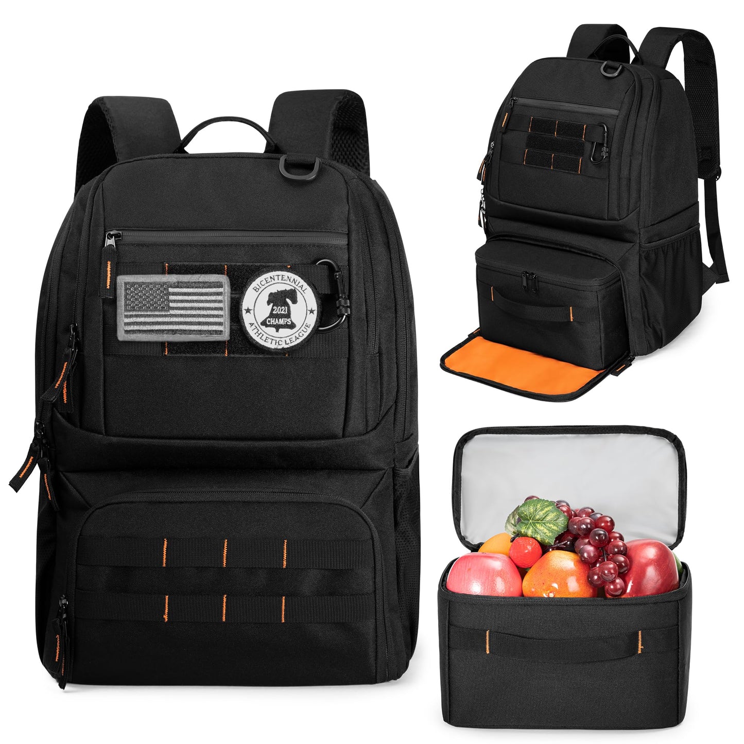 BAFASO Tactical Lunch Backpack for Women & Men, 17 Inch Laptop Backpack with Insulated Lunch Cooler Bag, Black