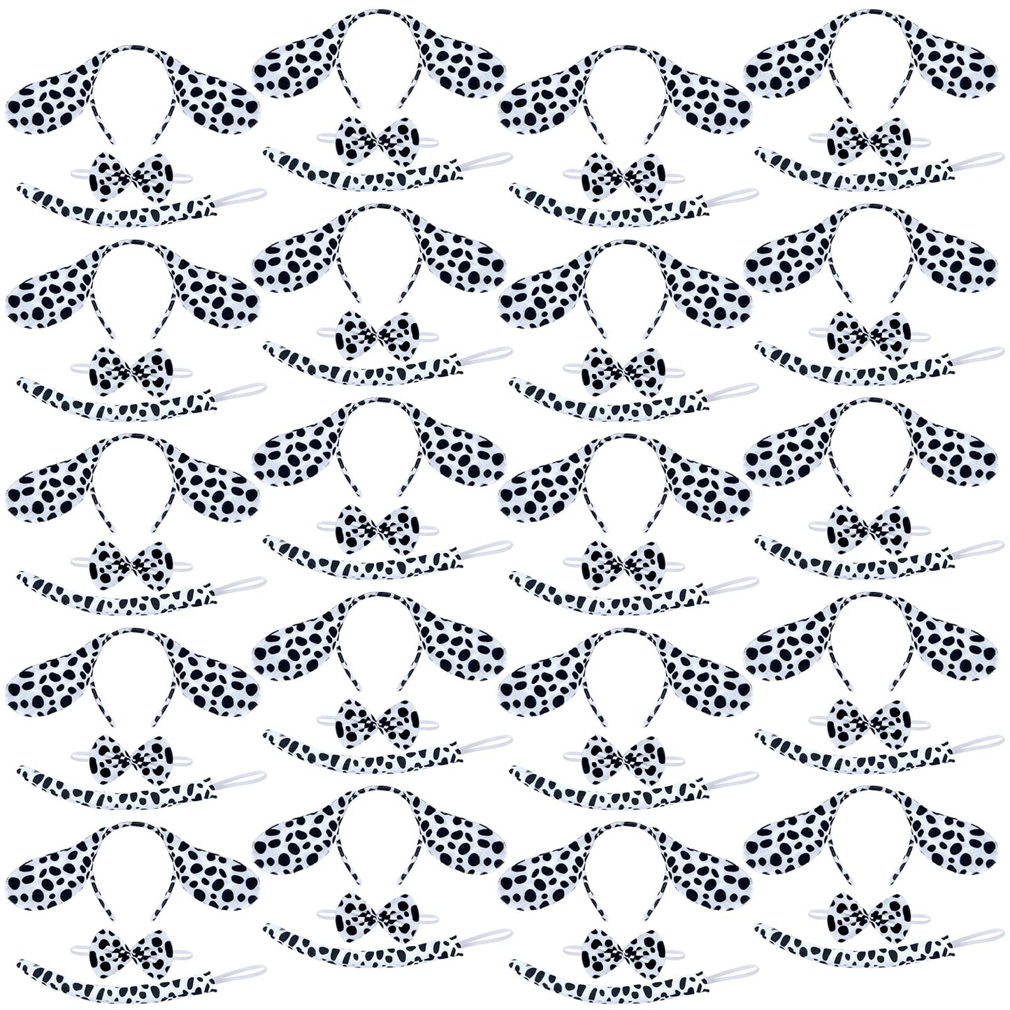 60 Pieces Halloween Christmas Dalmatian Costume Set Dog Ears Headband Kit Include Dalmatian Ears Headbands Bow Tie Tail