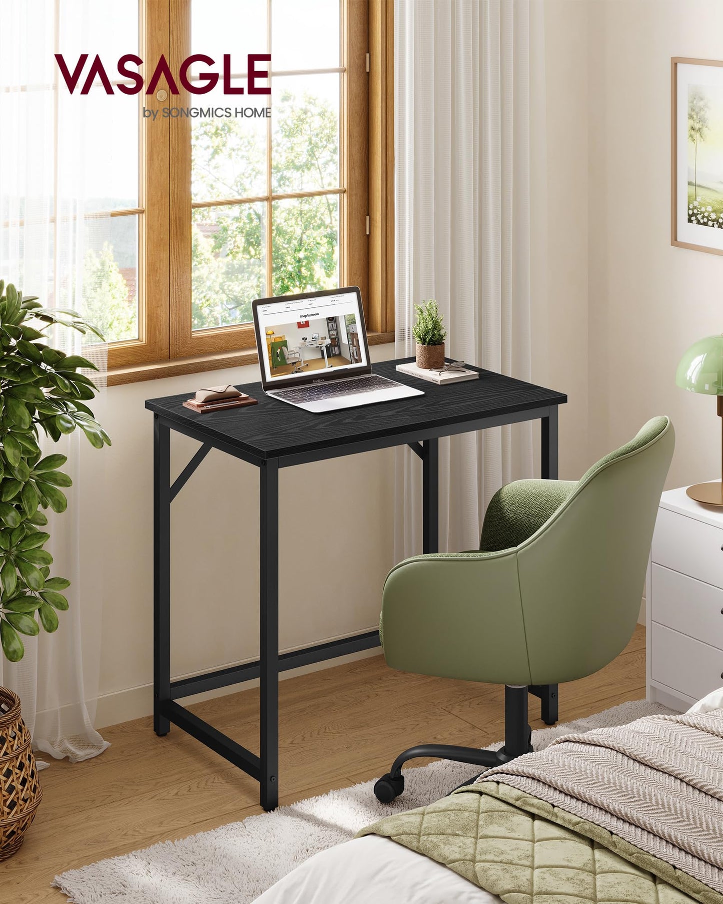 VASAGLE Computer Desk, Gaming Desk, Home Office Desk, for Small Spaces, 19.7 x 31.5 x 29.5 Inches, Modern Style, Metal Frame, Ebony Black and Ink Black ULWD038B56V2