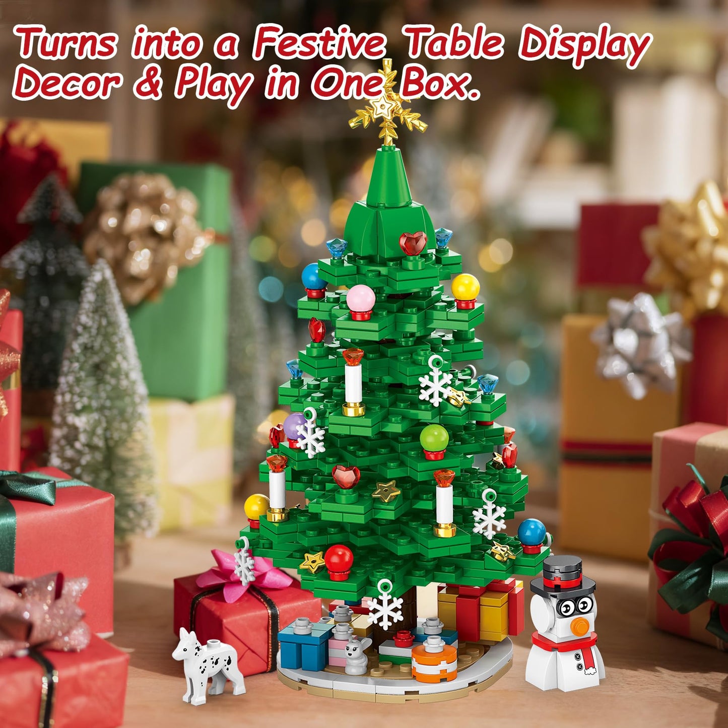 Christmas Tree Advent Calendar 2025, 24 Day Countdown Building Blocks Set with Santa Sleigh Reindeer, Xmas Holiday Decorations Gift for Kids Teen Girls Boys