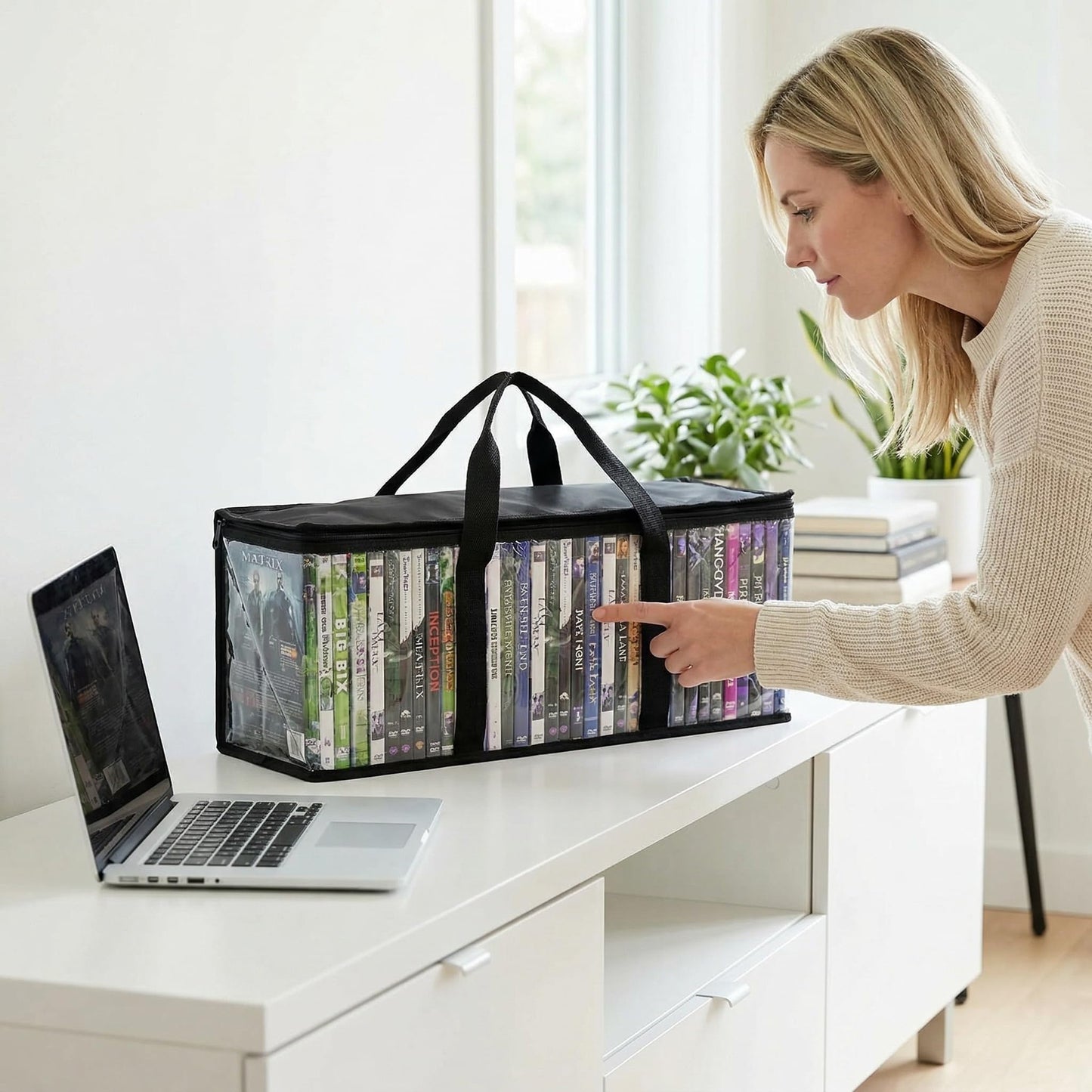 Fasmov 6 Pack DVD Storage Bags, Black, PVC & Polyester, Holds 240 DVDs (40 Each), Water Resistant, Easy Access, Reusable, 22" x 8.375" x 6.25" (L x W x H), Indoor Use, Media Storage