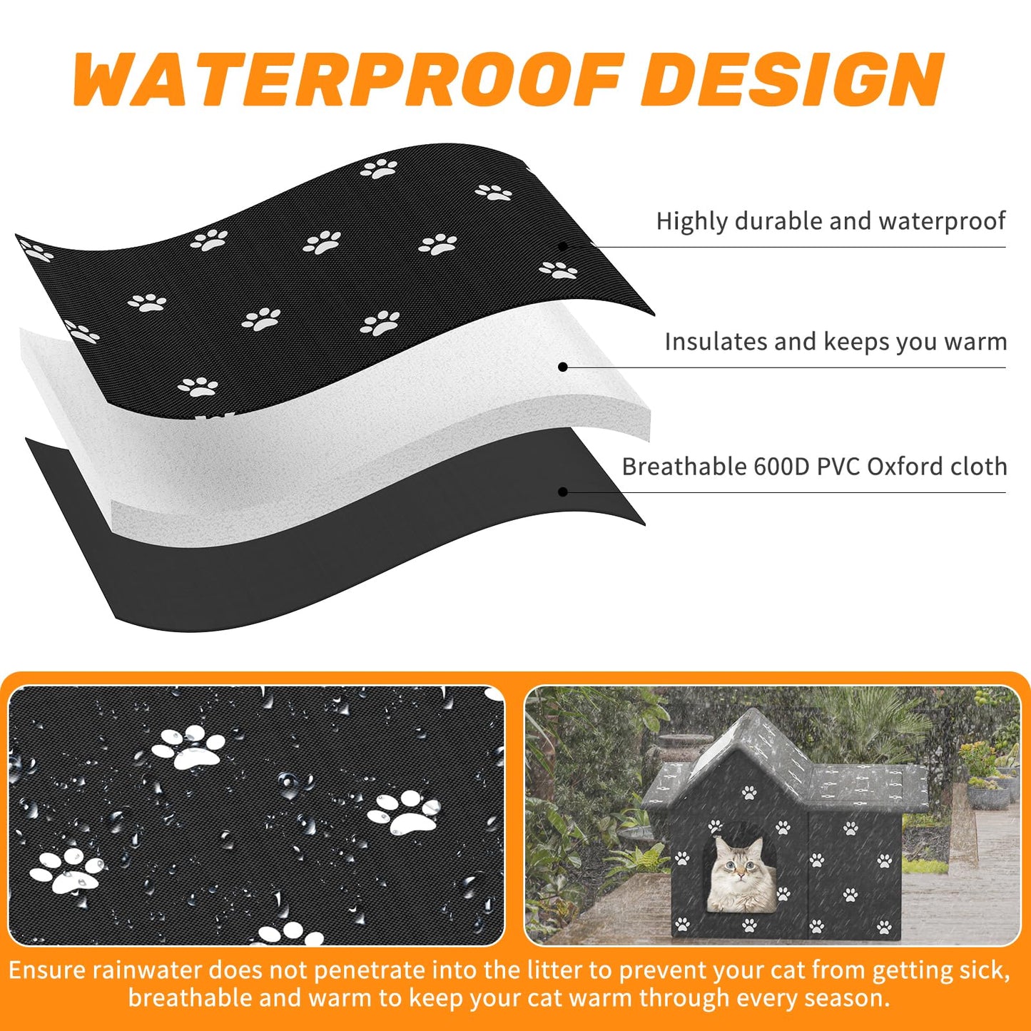 Outdoor Cat House Weatherproof, Large Feral Cat House for Winter, Collapsible Outdoor Cats Shelter in Winter with Door and Soft Mat, Easy to Assemble