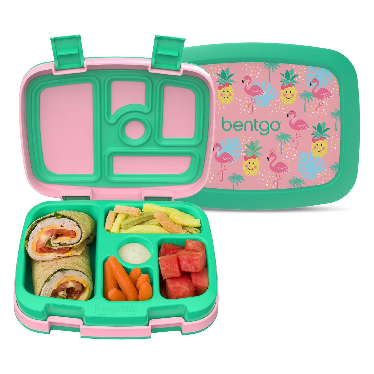 Bentgo Kids Prints Leak-Proof, 5-Compartment Bento-Style Kids Lunch Box - Ideal Portion Sizes for Ages 3 to 7 - BPA-Free, Dishwasher Safe, Food-Safe Materials (Tropical)