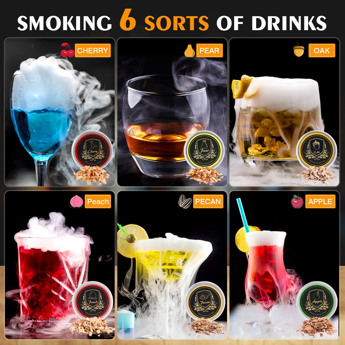 Whiskey Smoker Kit with Torch, 2 Glasses, 6 Flavors Wood Chips, 2 Ice Ball Molds, Cocktail Whisky Old Fashioned Drink Smoker Infuser Kit, Birthday Gifts for Father Men, Dad, Husband(No Butane)
