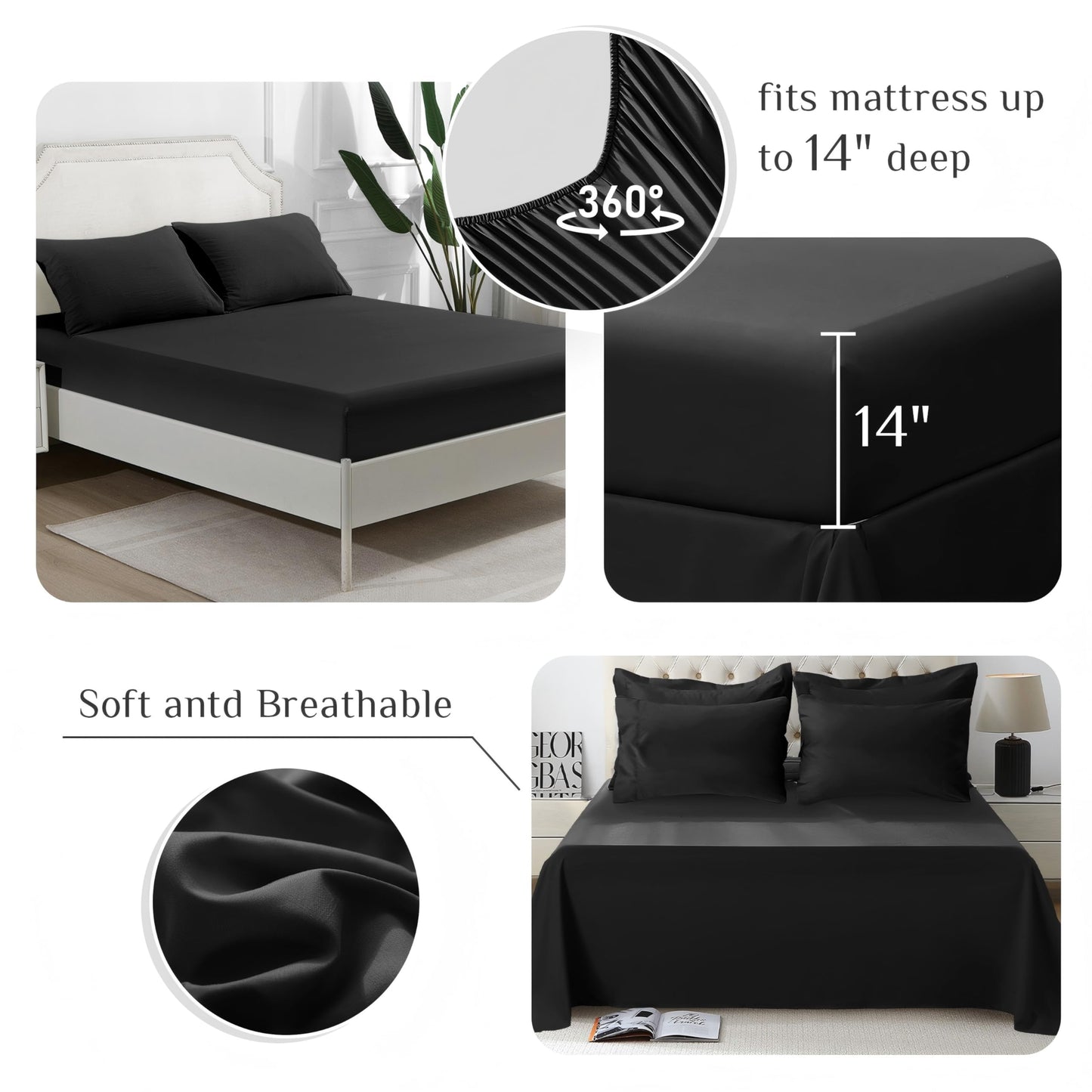 JOLLYVOGUE Black King Size Comforter Set - Ultra-Soft Bedding Set for All-Season Warmth - Bed in a Bag 7 Pieces with Sheets, Pillowcases & Shams