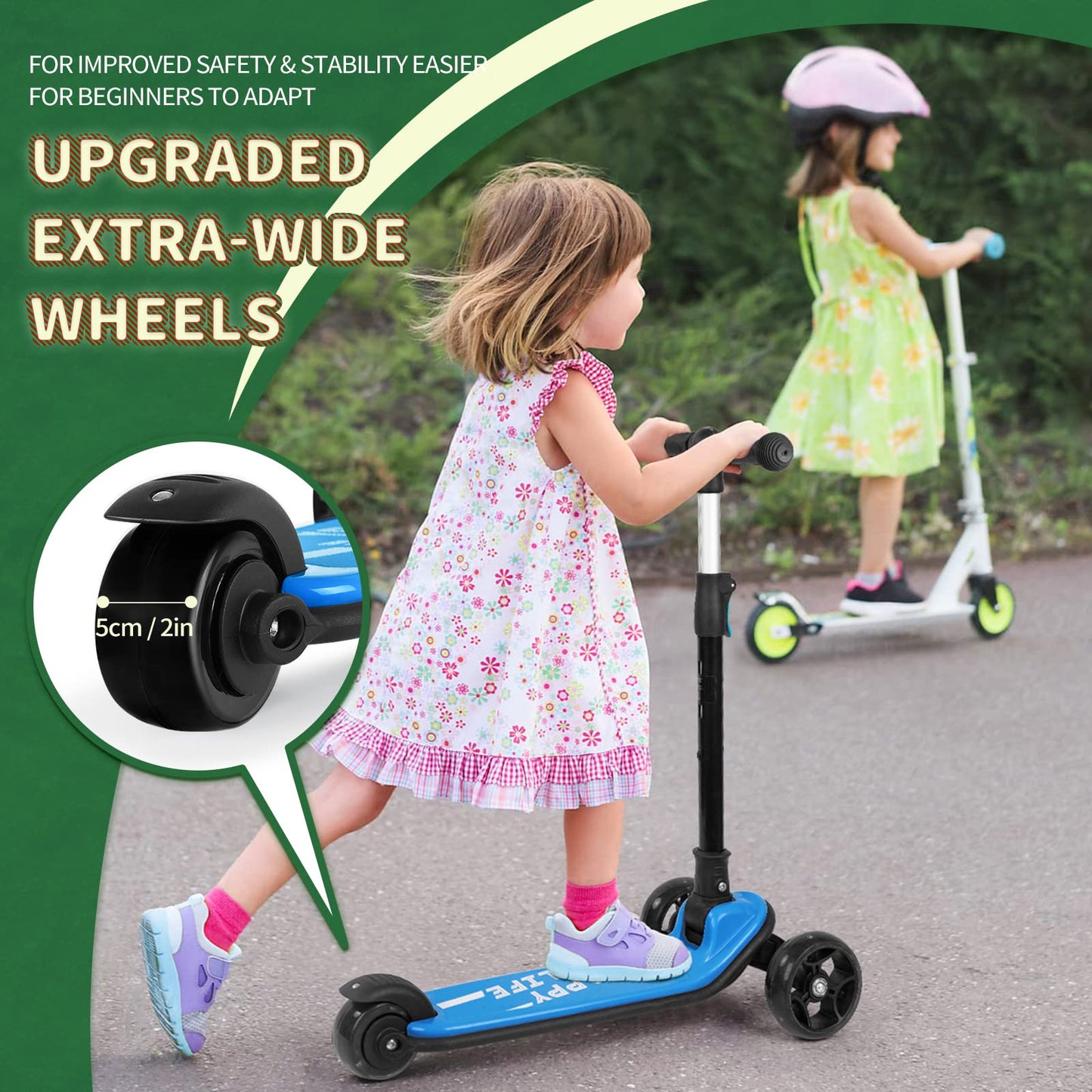 besrey Kick Scooters for Kids Ages 3-10, 3 Wheel Scooter for Kids with Adjustable Height, Folding Kids Scooter with LED Light Wheels Rear Brak Extra Wide Deck Outdoor Activities for Boys/Girls