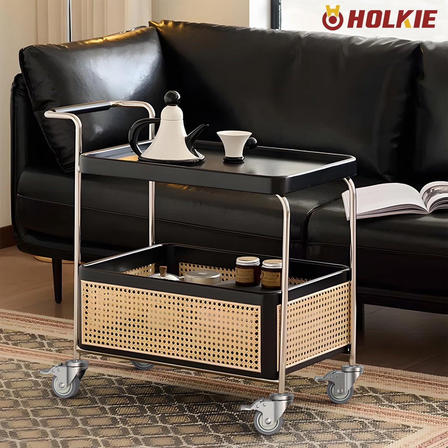 HOLKIE Caster Wheels Locking 3 Inch Expanding Stem Casters, Threaded Swivel Casters Set of 4 Heavy Duty Castors, Fit 1", 1-1/4", 1-2/5", 1-1/2",1-5/8" ID Stainless Steel Table, Cart, Furniture Legs
