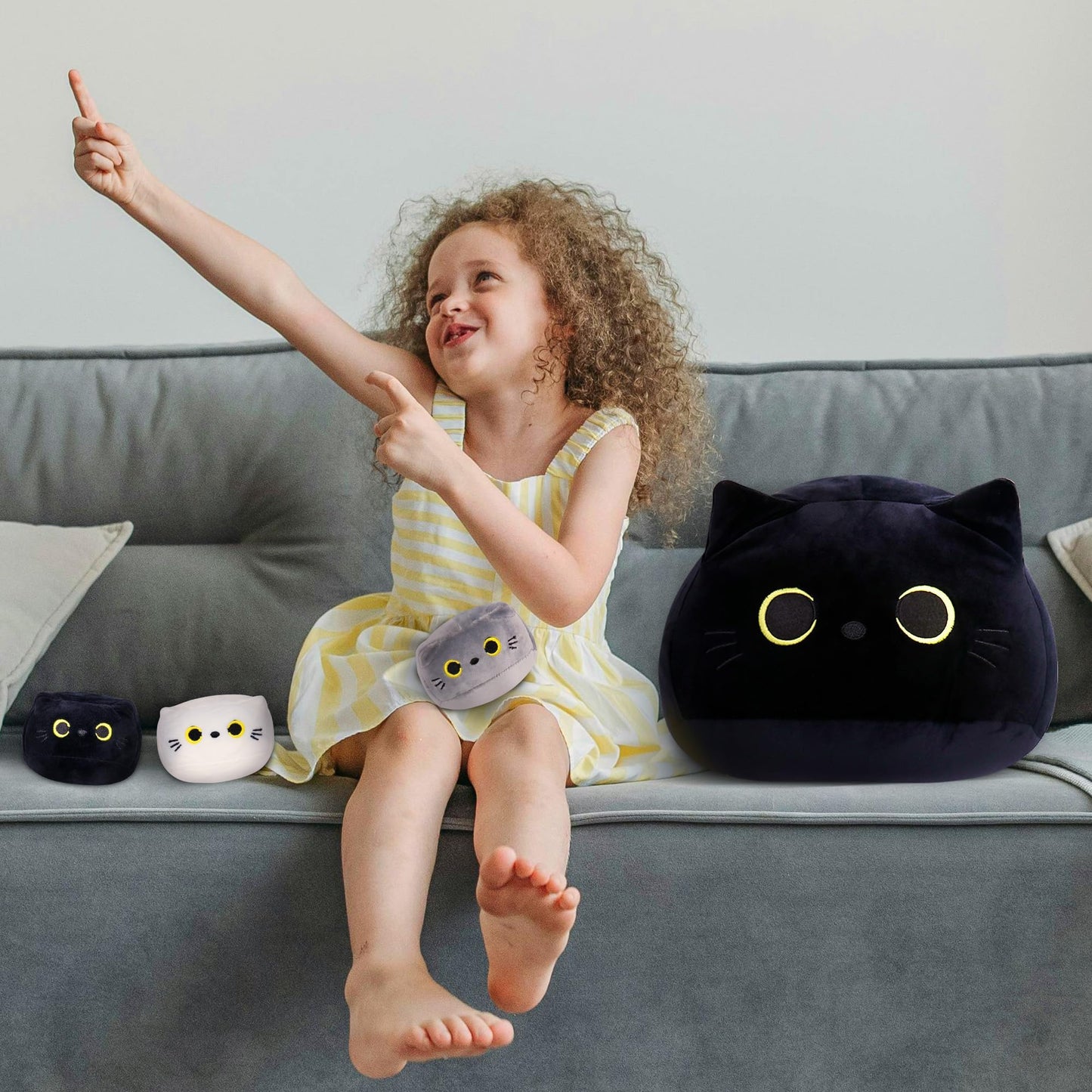 WeBingo Black Cat Plush Toy 4PK, 16'' Giant Cat Stuffed Animal Plushies Pillow with 3 Babies for Girl Boy Kid Adult, Large Big Soft Gift for Birthday Christmas Valentine's Day Home Decor