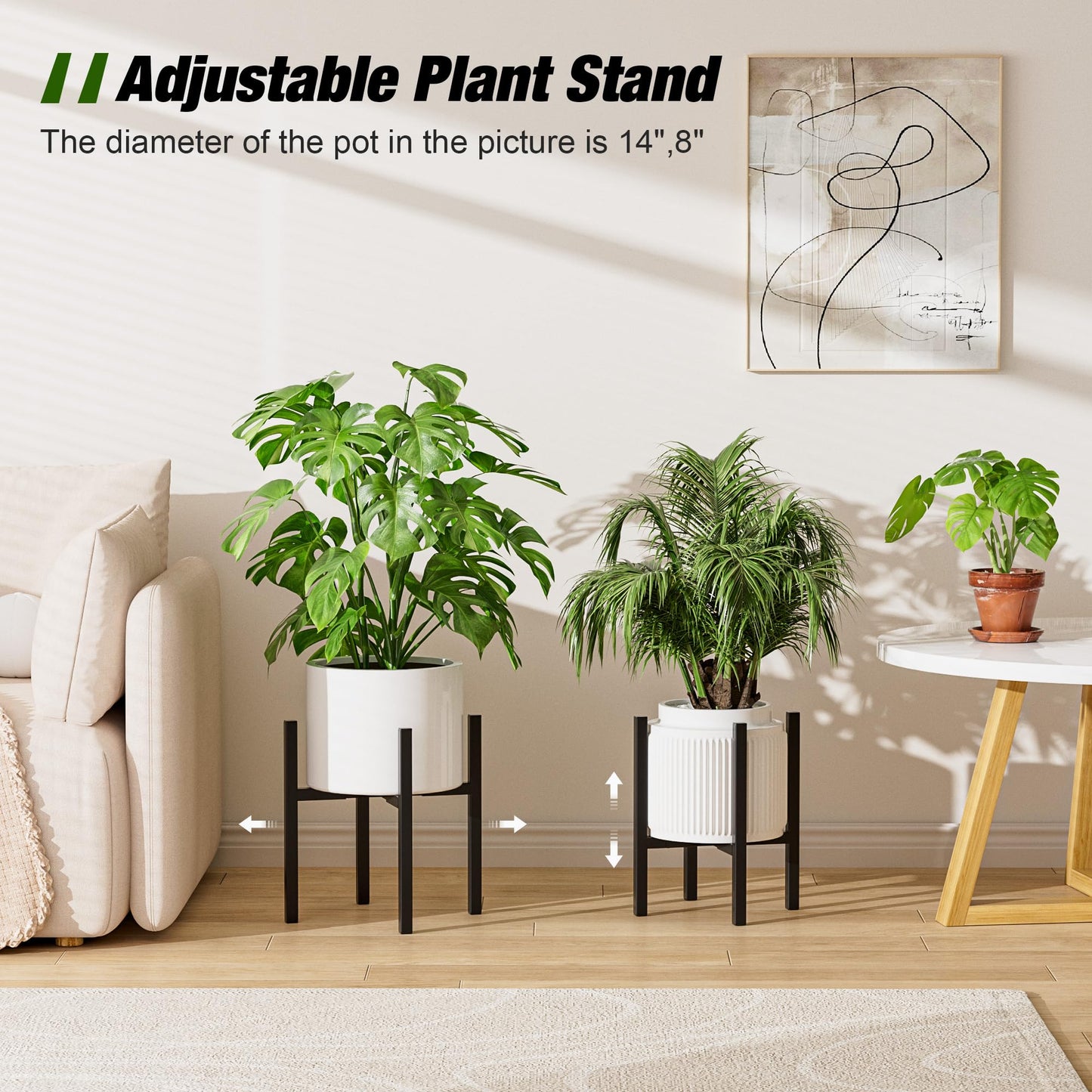 Adjustable Metal Plant Stand Outdoor & Indoor Fits for 8-14 inches Plant Pot Stand Mid Century Modern Planter Pot Holder Corner Plant Stands 2 Packs