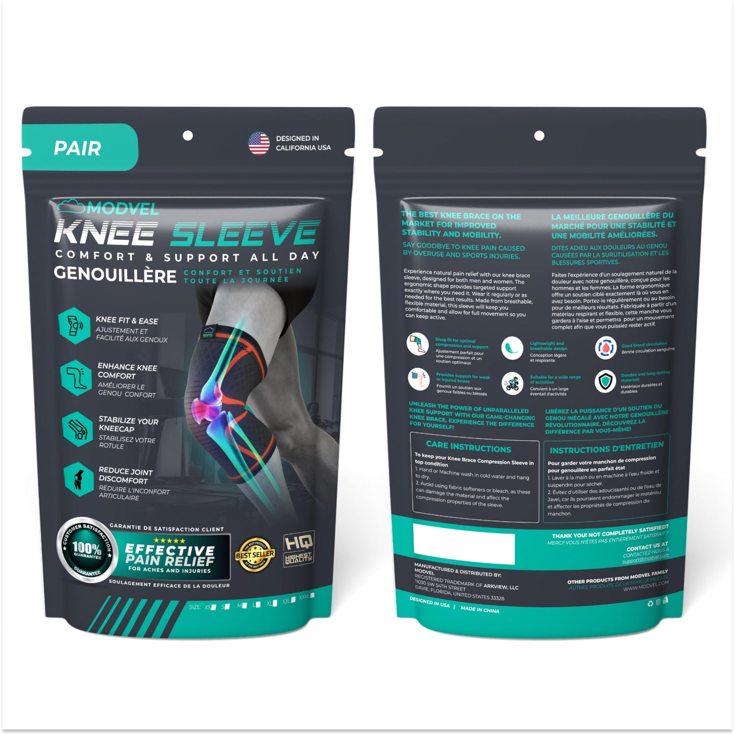 MODVEL Compression Knee Braces for Men & Women - XS to XXX-L Pair of Knee Braces for Knee Pain, Support Sleeve, Workout Sports Knee Braces for Meniscus Tear, ACL & Arthritis Pain Relief