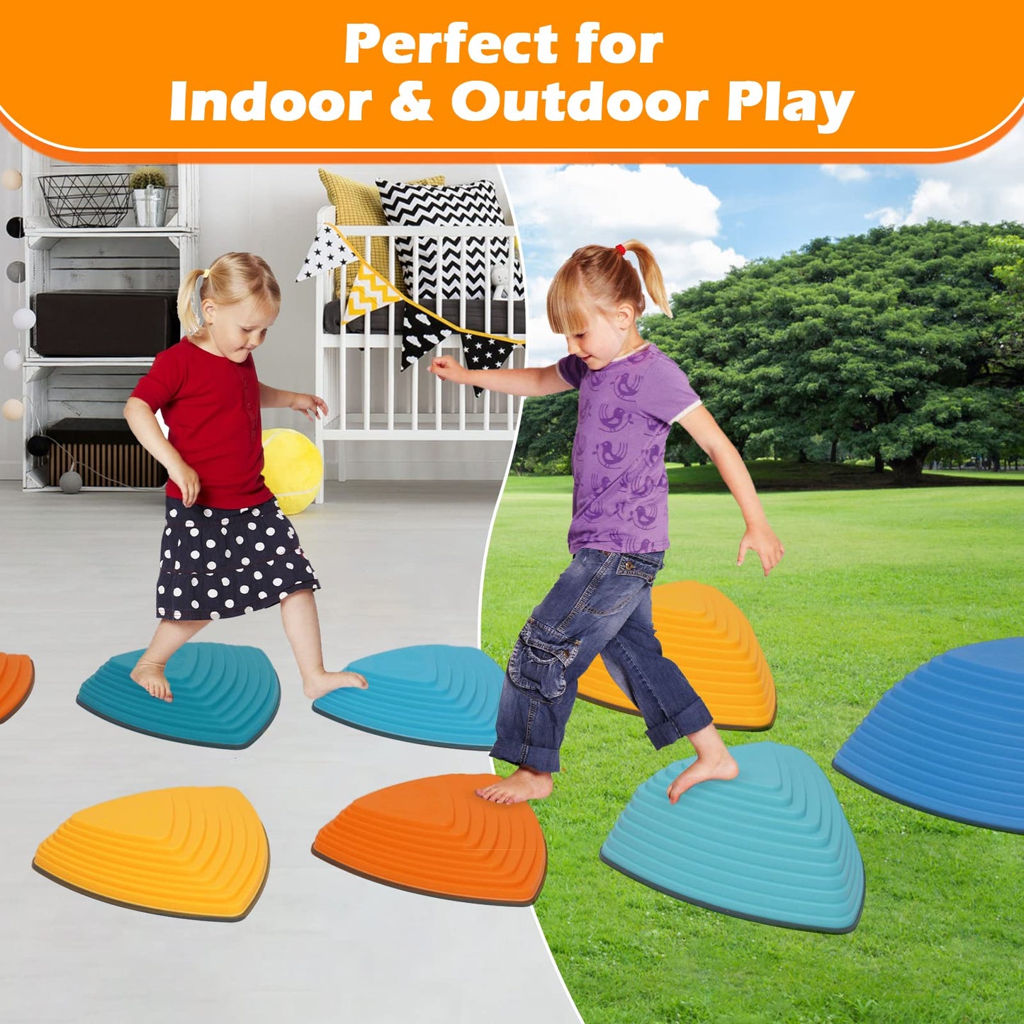 Stepping Stones Kids 12Pcs Non-Slip Toddler Stepping Stones for Promoting Children's Coordination Skills Obstacle Courses Sensory Toys for Indoor & Outdoor (Blue)