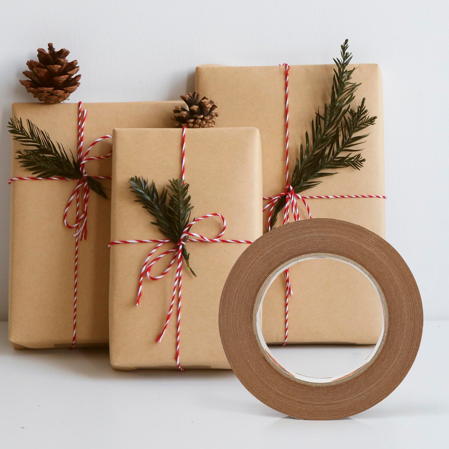 TAPEBEAR Narrow Kraft Paper Tape 12Rolls 1" x 164FT, Eco-Friendly Brown Packing Tape Recyclable for Photo Framing, Gift Wrapping, Labeling, Packaging, Shipping, Sealing, Moving