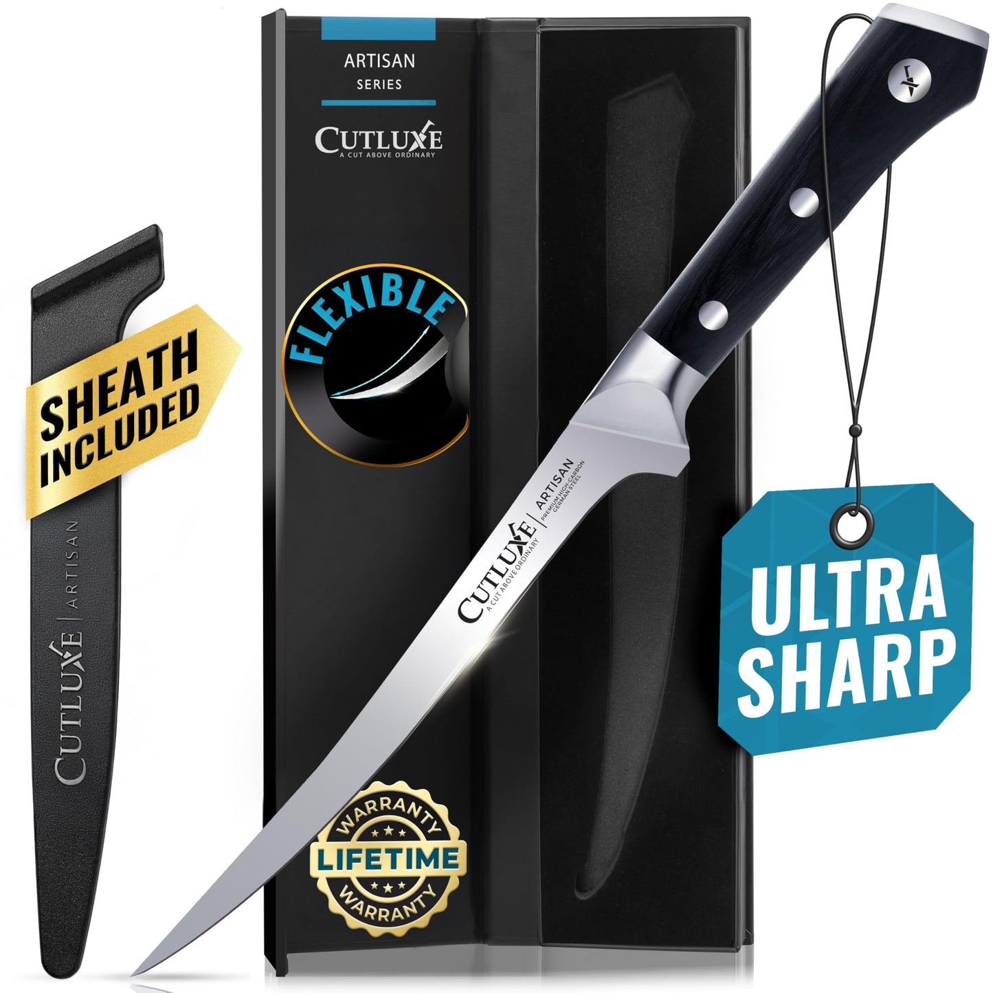 Cutluxe Fillet Knife for Fish & Meat – 7" Fish Knife for Filleting – High Carbon German Steel, Full Tang & Ergonomic Handle Design – Artisan Series