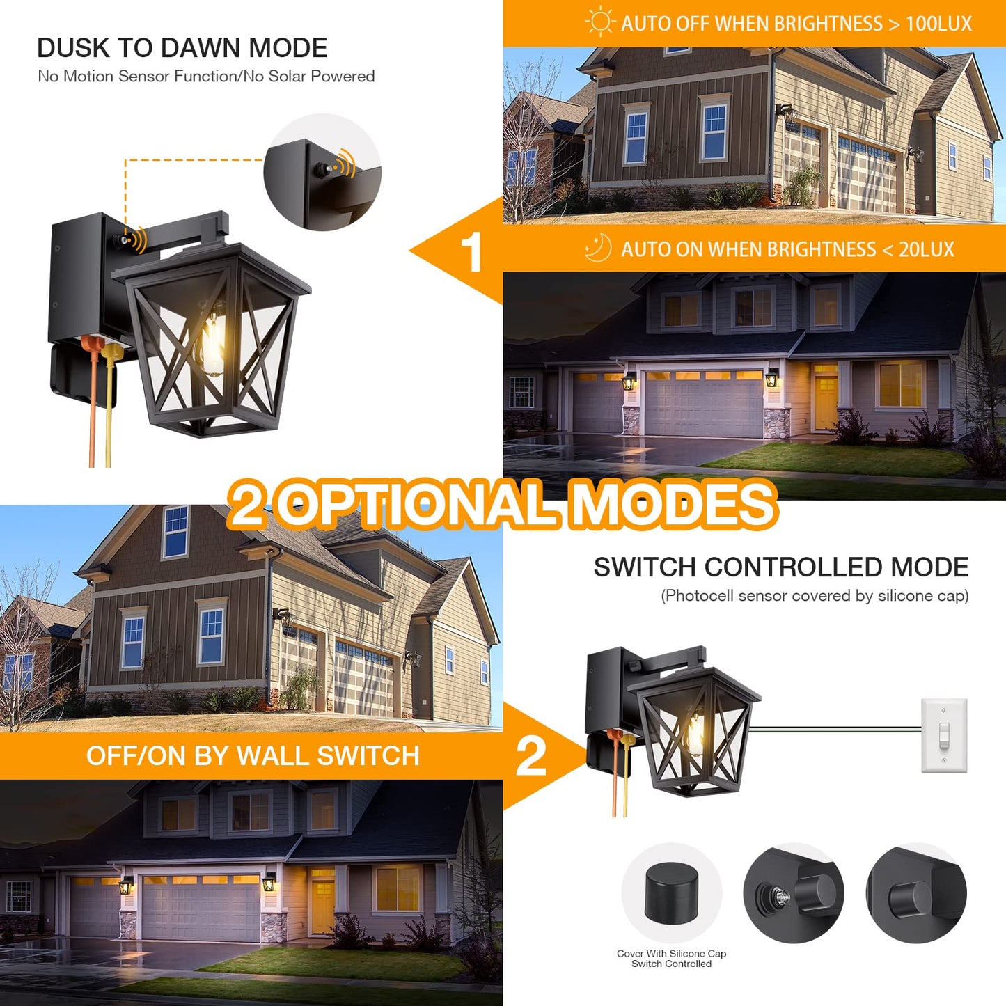 Ehaho Porch Lights with Outlet, Dusk to Dawn Outdoor Light with Outlet Built-in, Waterproof Anti-Rust Lantern Outside Light with GFCI Outlet, Wall Sconce Light with Plug for Front Door