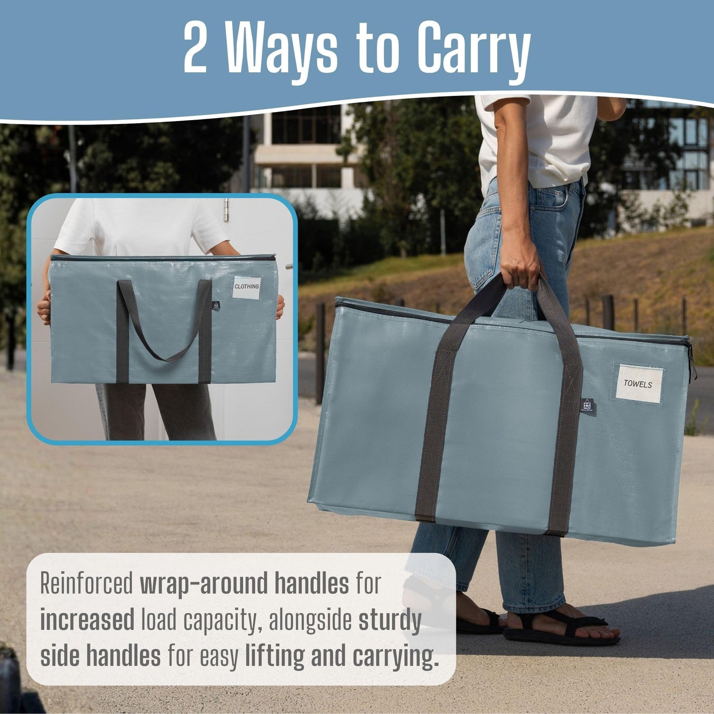 VENO Extra Large Moving Bags with Zippers & Carrying Handles, Heavy-Duty Storage Tote Moving Boxes for Space Saving, Packing Storage Supplies for Dorm Room Essentials (Light Blue-8 Pack)
