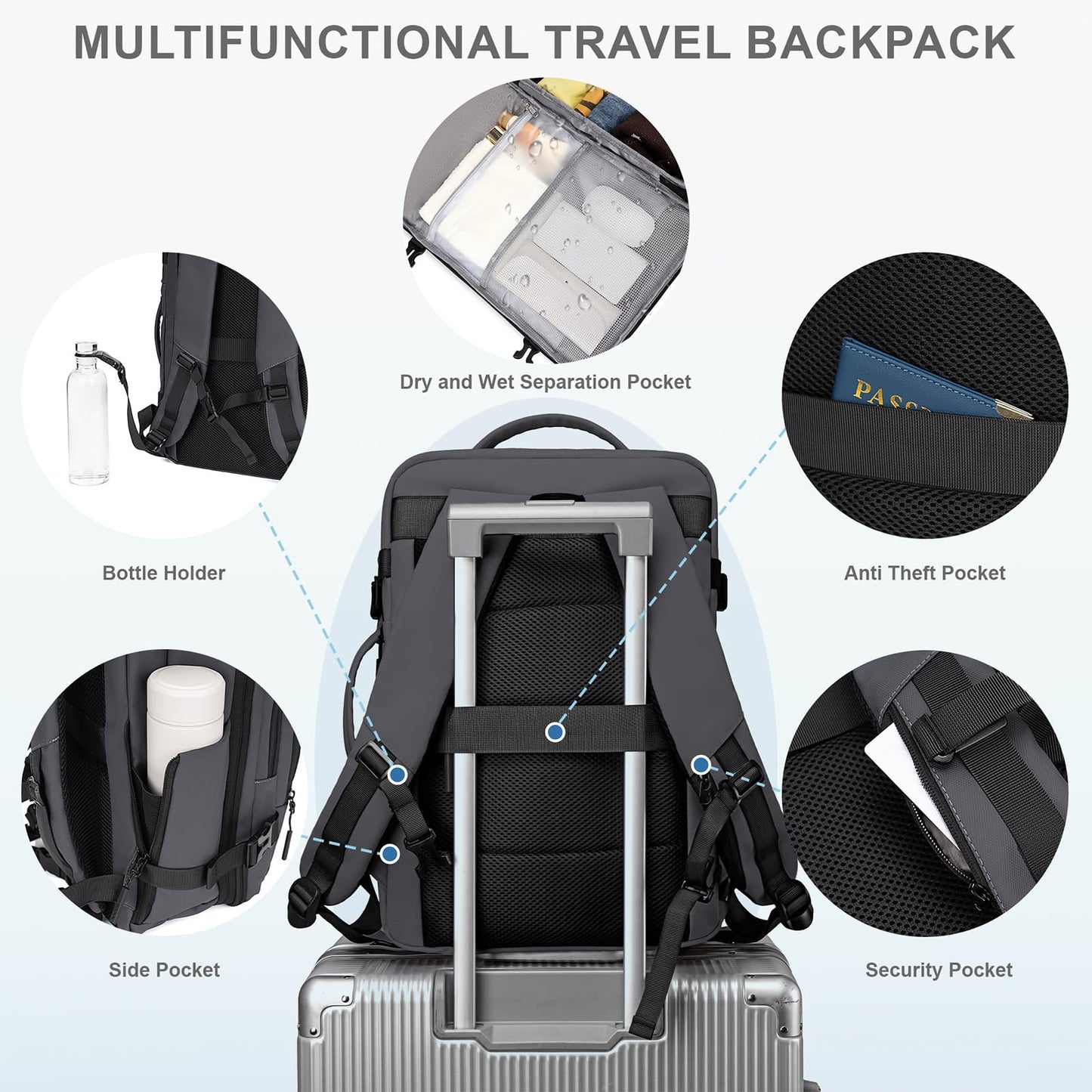 BAGOK Carry On Travel Backpack, 35L-40L Expandable Extra Large Airline Approved,Lightweight Daypack for Men and Women